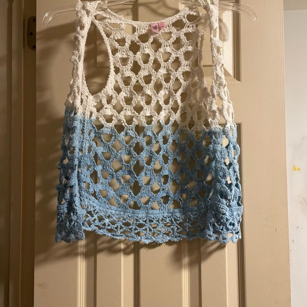Blue and White Crochet Tank Top